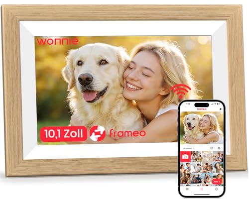 Frameo WLAN Digitaler Bilderrahmen 10,1 Zoll, HD 1280 * 800 IPS Touchscreen Elektronischer FotoRahmen mit 32GB Speicher, Auto Drehung, Einfache Weiter