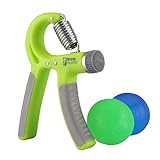 Hand Grip Strength Trainer Kit with 2 Hand Therapy Ball - Adjustable Resistance 22 to 88 Lbs - Non-Slip Gripper - Strengthening Exercises - Relieve Stress and Anxiety (Green Color)