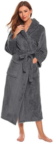Hufcor Women Flannel Ultra Long Floor Length Bathrobes(Grey-XL)