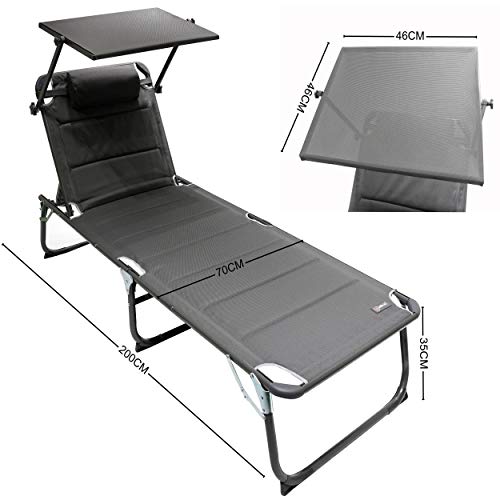Homecall Sonnenliege mit Dach, schnell trocknender Schaumstoff, XXL, 200 x 70 cm - (Grau) – Bild 3