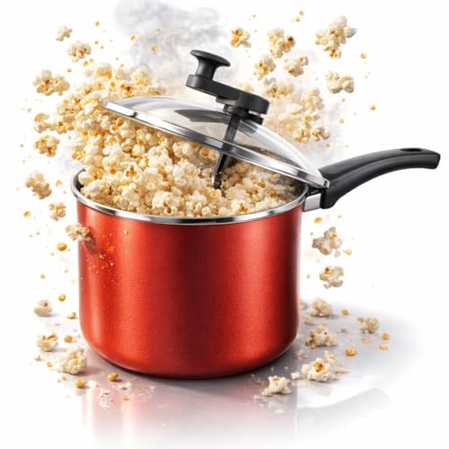 Pipoqueira Antiaderente 3,6 Litros Panela De Pipoca 20cm Alumínio Com Tampa de Vidro e Saída de Vapor para Fogão a Gás e Elétrico Modelo Grande