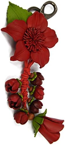 JJeShopping Lily Flower Women's Leather Keychain, Red