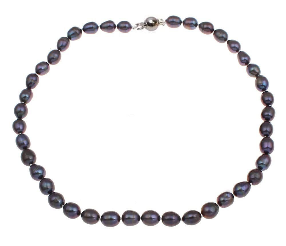 Treasure Bay Women's Pearl Necklace - Elegant 8-9mm Natural Freshwater Pearl Necklace - Pearl Necklace Length 44cm / 17In - Black Pearl Necklace