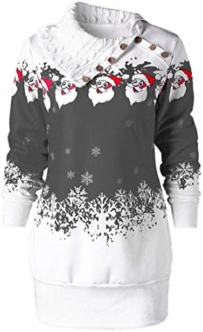 YiMiny Christmas Pullover for Women Plus Size Sweatshirts Santa Claus Snowflake Print Buttons Tunic Long Top