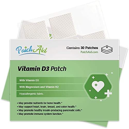 Patch Aid Vitamin D3-30 Daily Topical Patches. 100% Natural & Vegan. Allergy & Filler Free. High Absorption and More bioavailable. Suitable for Sensitive stomachs & bariatric.