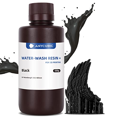 ANYCUBIC Upgraded Water Washable 3D Printer Resin, 405nm LCD UV-Curing Photopolymer Resin with High Precision and Low Shrinkage for 8K Capable LCD/DLP/SLA 3D Printing(Black,500g)