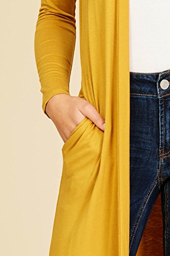 Annabelle Women's Comfy Long Sleeve Open Front Side Slit Duster Cardigan With Pockets Mustard Medium T1163B