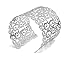 Yueton Metal Circle Artistic Hollow Flower Pattern Open End Cuff Bangle Bracelet (Silver)