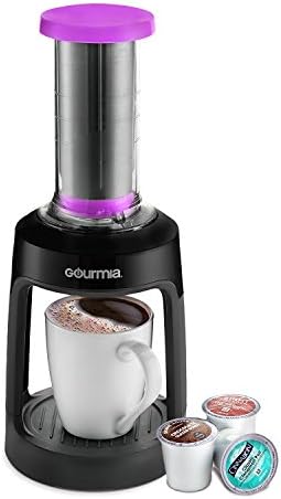 Gourmia GKCP135 Manual Coffee Brewer Single Serve K-Cup Manual Hand French Press Coffee Maker -Brew Coffee Anywhere -Purple