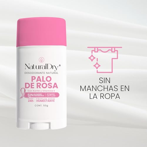NaturalDry - ARTESANAL - Desodorante Natural Mujer - No obstruye los poros - Hidrata tu piel - SIN ALUMINIO - Elimina el mal olor - Aroma Palo de Rosa - Barra (1 unidad)