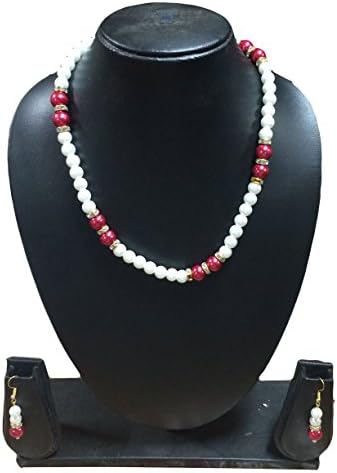 The Indian Arts Pink-white Color Pearl Necklace with Earings and Bracelet Fashion Jewelry for Womens