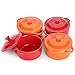 LIFVER Ramekins with Lids, 7 oz Oven Safe, Round Ceramic Ramekins, Set of 4 (2 Red, 2 Orange)
