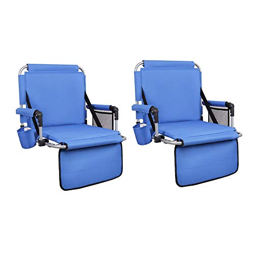 CAMPING WORLD Portable Folding Stadium Seat Cushion Chair for Bleachers with Back, Arm Rest Set of 2- Blue - Thumbnail 7