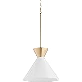 Quorum Lighting 8119-80 Beldar Pendant, 1-Light 100 Watts, Aged Brass W/Gloss Opal