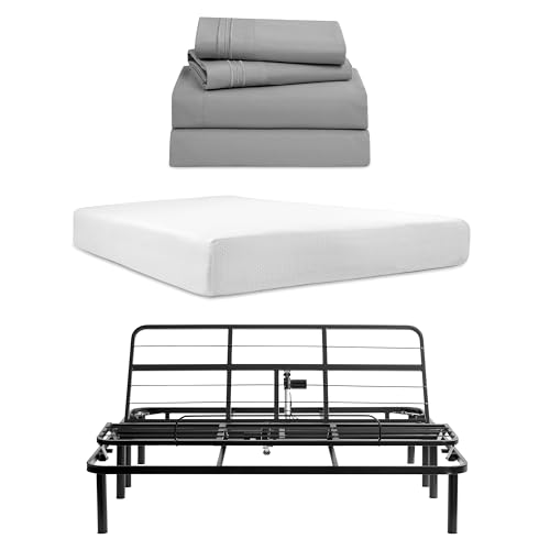 Nestl Queen Size Basic Adjustable Bed Base with 8 Inch Green Tea Mattress and 4…
