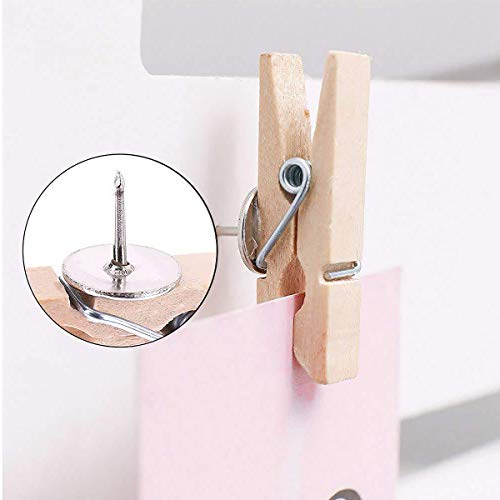 HAPY SHOP 50 Pieces Push Pins with Wooden Clips Pushpins Tacks Thumbtacks for Cork Boards Artworks, Notes Photos, Craft Projects, Offices and Homes Wall Decoration, Wood