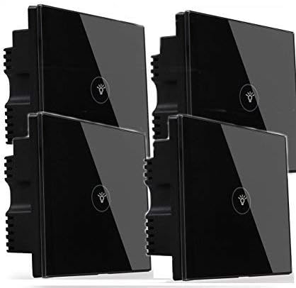 Kidult Smart WiFi Touch Switch Glass Panel, Supported Amazon Alexa, Google Home, iOS Android App (1 Gang, 4pcs, Black)