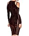 UONBOX Women's Sexy Cold Shoulder Long Sleeves Night Club Strappy Mesh Bandage Dress