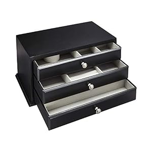 AmazonBasics-Wooden-JewelryWatch-Box-with-Solid-Top-3-Drawer-Black