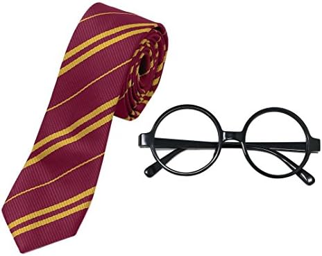 Striped Tie and Novelty Glasses Frame for Harry Potter Cosplay Costumes Party Accessories for Halloween and Christmas