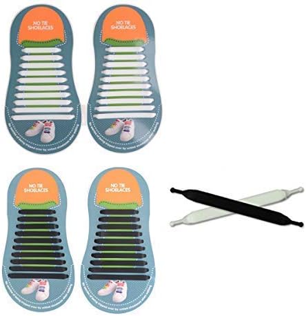 No Tie Shoelaces for Kids and Adults, YUANFENG Tieless Elastic Silicone Waterproof Flat Athletic Running ShoeLaces (Adults, Black+White)