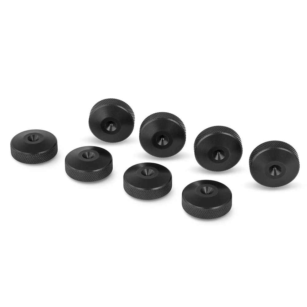PrecisionGeek – Speaker Spike Pads Ø20 mm, Knurled Edge, Black Aluminium, Vibration Dampers for HiFi Speakers, Subwoofers, Cabinets, Stands and Soundbars – Set of 8 Pads