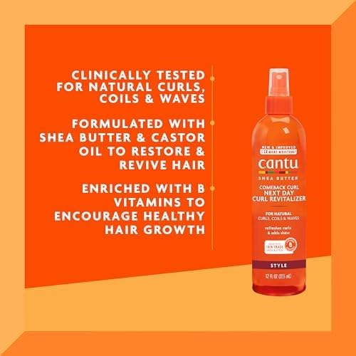 Cantu Comeback Curl Next Day Curl Revitalizer for Natural Hair with Pure Shea Butter, 12 fl oz (Pack of 3)