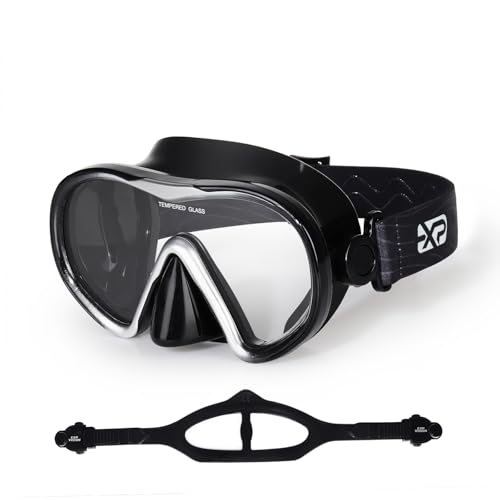 Scuba Diving Mask for Adults - Anti-Fog Swim Mask Wide View Swimming Goggles with Nose Cover Professional Snorkeling Goggles Gear Tempered Glass Lens with Fabric Strap for Men Women