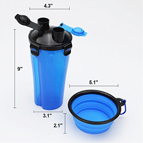 HLovebuy Pet Water and Food Bottle 2 in 1 Water Container Portable Dog Travel Outdoor Food Bottle with Bowl for 250g Food and 350ml Water