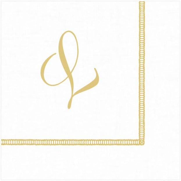 Caspari Hemstitch Paper Cocktail Napkins Letter L, 80 Napkins Included