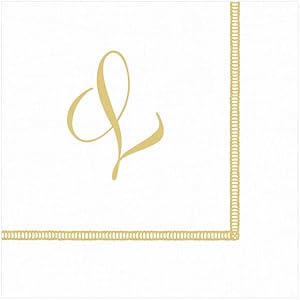 Caspari Hemstitch Paper Cocktail Napkins Letter L, 80 Napkins Included