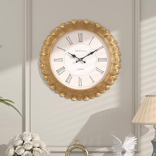 Abdurey 12 Inch Gold Sunflower Decorative Wall Clock, Boho Decor Wall Clocks for Living Room,Kitchen,Farmhouse,Bedroom,Bathroom
