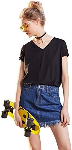 Women's Short Sleeve V neck cotton T-shirt (LARGE, BLACK)