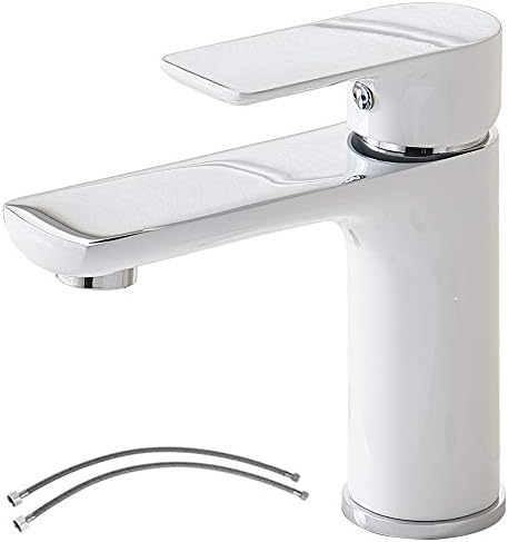Hotis White Polished Chrome Single Handle Stainless Steel Bathroom Faucet, Bathroom Sink Faucet Lavatory Vanity