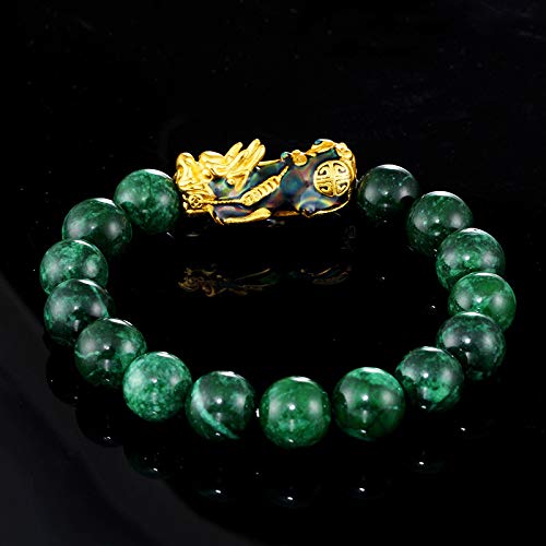 2pcs Pixiu Green Jade Natural Stone Change Color Elastic&Braided