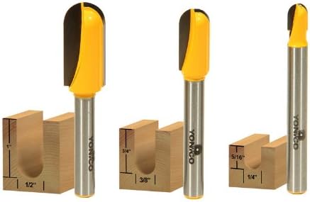 Yonico 14360q Long Reach 3 Bit Core Box Router Bit Set 1/4-Inch Shank, 1/4", 3/8", 1/2" x 2-3/8"