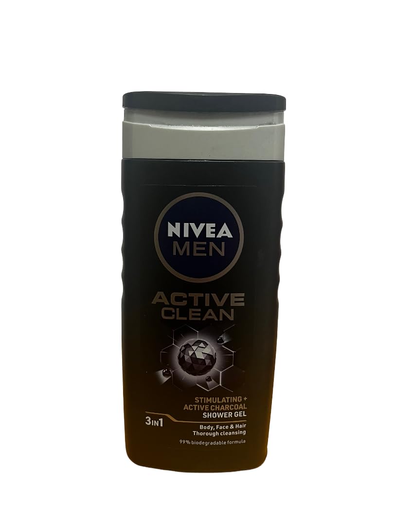Nivea men’s active clean body, face and hair shower gel, 6 pack (6x 250 ml)
