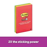 Post-it Super Sticky Notes, 2x Sticking Power, 4 in x 6 in, Marrakesh Collection, Lined, 3 Pads/Pack, 90 Sheets/Pad (660-3SSAN)