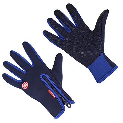 Waterproof Touch-Screen Gloves,with Full-Finger Design,for Outdoor Sports Climbing Dress Driving Cycling (Blue, M)