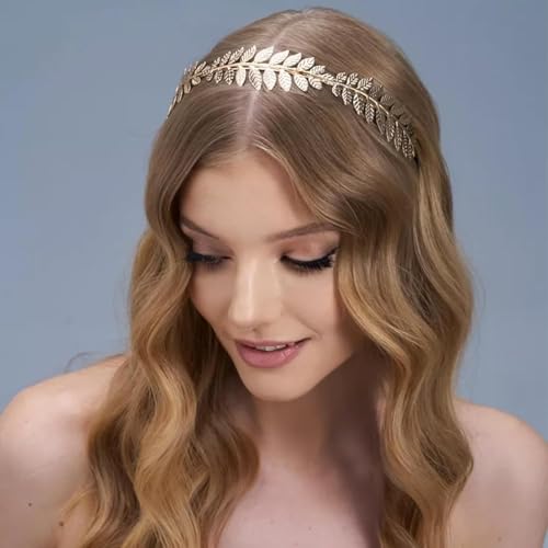 5 Pieces Greek Goddess Costume Accessories Set, Greek Goddess Accessories With 1 Pcs Golden Leaf Crown Headband, 2 Pcs Dangle Earrings and 2Pcs Armband Bracelet for Bridal Bridesmaid Wedding Party