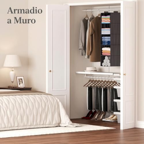 Lifewit Hanging Closet Organizer with 5 Shelves and 2 Sturdy Hooks, Indoor Wardrobe Shelves, Foldable Organizer, Clothes Storage, 40 Inch (H), Grey, Set of 2