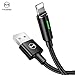 Power Off/On Smart LED Auto Disconnect and Auto Recharge Nylon Braided Sync Charge USB Data 6FT/1.8M Cable Compatible New Phone List Below (Black, 4FT/1.2M)