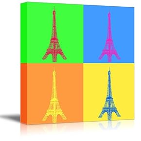 Canvas Wall Art - Multi-Color Pop Art with Eiffel Tower - Giclee Print Gallery Wrap Modern Home Art Ready to Hang - 12" x 12"