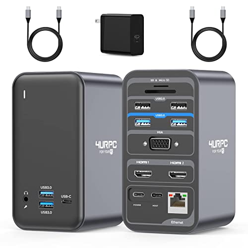 USB C Docking Station Dual Monitor, Dual HDMI USB C Dock, Laptop Docking Station with 2 HDMI