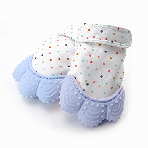 Huifen Baby Soothing Teething Mitten, Self-Soothing Pain Relief Mitt Stimulating Teether Toy, Original Silicone Teether Mitten Glove for Babies, Toddlers, Infants, Boy and Girl (2Pack, Blue)