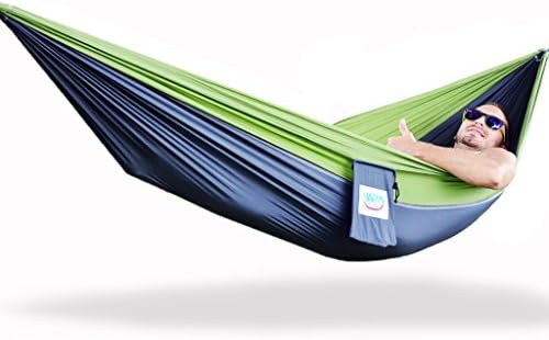 Happy Times Single One Person Nylon Parachute Camping Hammock with Paracord Rope and Steel Carabiners - Camo Olive Green and Dark Gray- Camouflage Hunting Hammock, groomsmen gifts