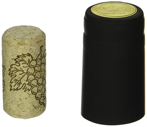 Wine Bottling Pack - Includes 30 PVC Heat Shrink Capsules with Tear Tabs & 30#8 Straight Corks 7/8" x 1 3/4" (Black)