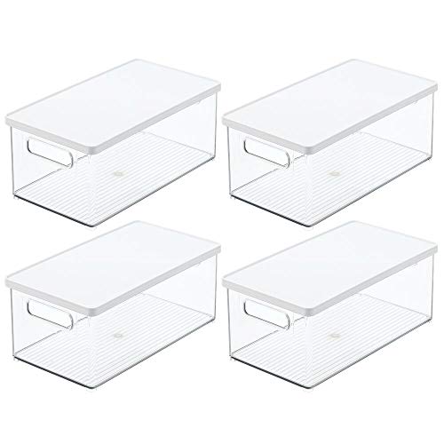 mDesign Plastic Pantry Storage Box Container with Lid and BuiltIn Handles Organization for