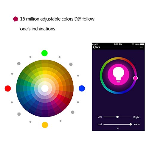 Smart Light Bulb, WiFi Smart Led Bulbs Dimmab Multicolored RGBCW, No Hub Required, Works with Amazon Echo Alexa and Google Home (7W 600LM E26)(1 Pack)