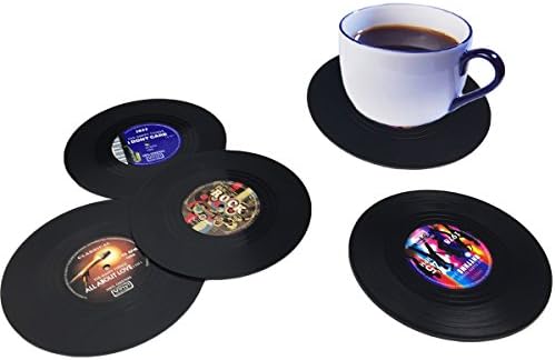 VGLOOK 4 Pcs Retro CD Record Vinyl Coasters for Coffee Drink Mats